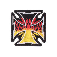 Antsiuvas medžiaginis Fire Cross; 9x9cm