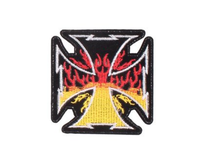 Antsiuvas medžiaginis Fire Cross; 9x9cm