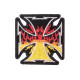 Antsiuvas medžiaginis Fire Cross; 9x9cm