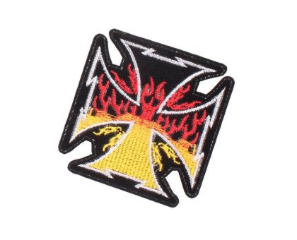 Antsiuvas medžiaginis Fire Cross; 9x9cm