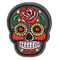 Antsiuvas medžiaginis Skull Grey; 7.5x5.5cm