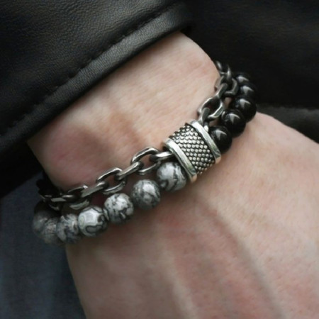 Apyrankė Stone Chain Dark Grey Black; 20cm