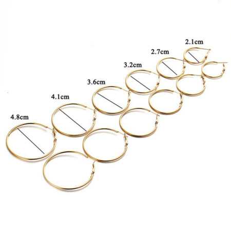 Auskarai Ring Circle Gold, 2vnt; 2.1cm, 2.7cm, 3.2cm, 3.6cm, 4.1cm, 4.8cm
