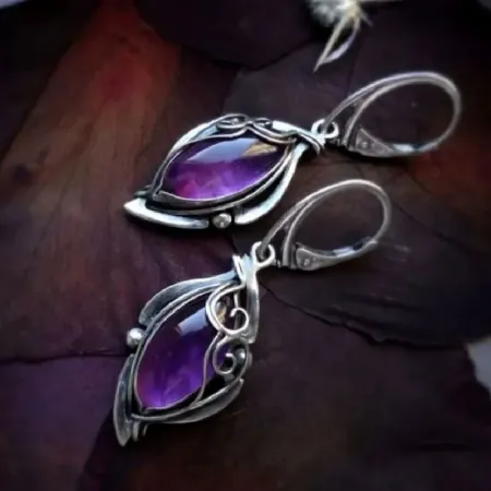 Auskarai Purple Retro; 2vnt