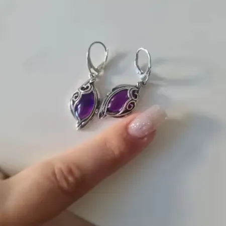 Auskarai Purple Retro; 2vnt