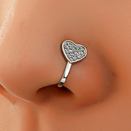 Netikras auskaras į nosį Clip Heart Shine Silver; 1vnt Netikras auskaras į nosį Clip Heart Shine Silver; 1vnt