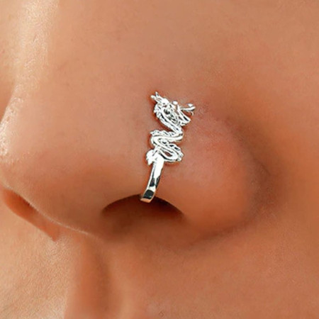 Netikras auskaras į nosį Clip Dragon Silver; 1vnt Netikras auskaras į nosį Clip Dragon Silver; 1vnt