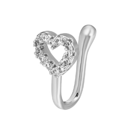 Netikras auskaras į nosį Clip Heart Silver; 1vnt Netikras auskaras į nosį Clip Heart Silver; 1vnt