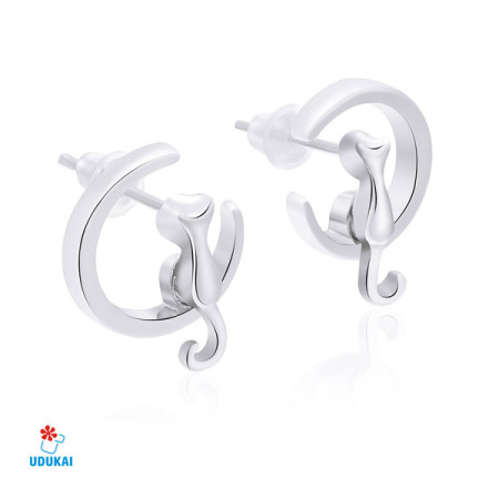 Auskarai Moon Kitty Silver; 2vnt Auskarai Moon Kitty Silver; 2vnt