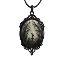 Kaklo papuošalas Gothic Morning Crow Black; 65x38mm