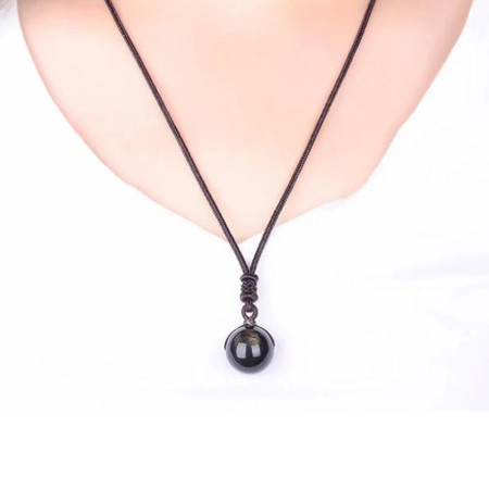 Kaklo papuošalas natūralaus akmens Obsidian Black; 12mm, 16mm Kaklo papuošalas natūralaus akmens Obsidian Black; 12mm, 16mm