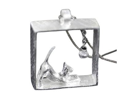 Kaklo papuošalas Square Silver Cat; 23x23mm