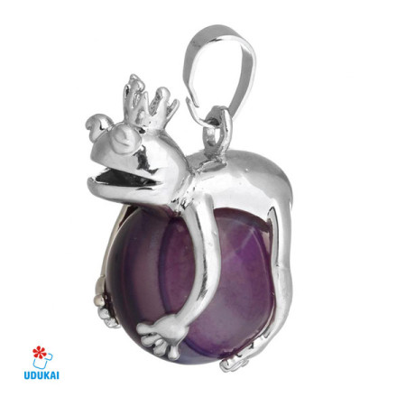 Kaklo papuošalas natūralaus akmens Varliukas Violetinis Agatas; 17x25mm Kaklo papuošalas natūralaus akmens Varliukas Violetinis Agatas; 17x25mm