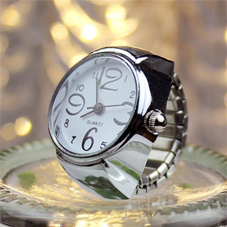 Laikrodis žiedas Time White, kvarcinis; universalaus dydžio Laikrodis žiedas Time White, kvarcinis; universalaus dydžio