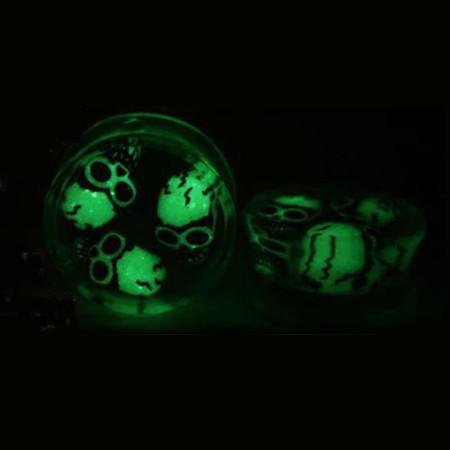 Auskarai tuneliai Acryl 3D Skull Night, 2vnt; 8mm, 10mm, 12mm, 14mm, 16mm, 18mm, 20mm