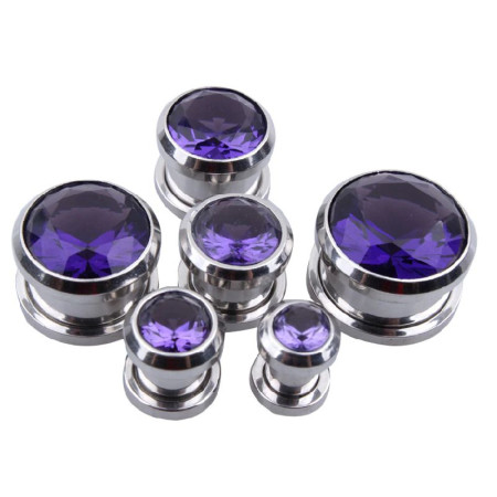Auskarai tuneliai Diamond Purple, 2vnt; 6mm, 8mm, 10mm, 12mm, 14mm, 16mm