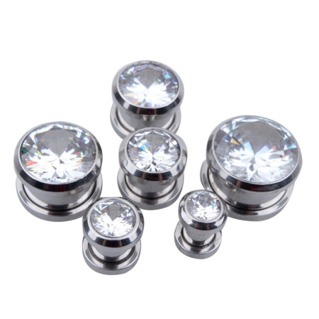 Auskarai tuneliai Diamond White, 2vnt; 6mm, 8mm, 10mm, 12mm, 14mm, 16mm
