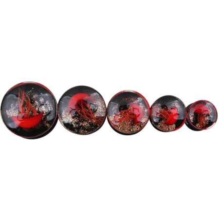 Auskarai tuneliai Acryl 3D Red Jellyfish, 2vnt; 8mm, 10mm, 12mm, 14mm, 16mm