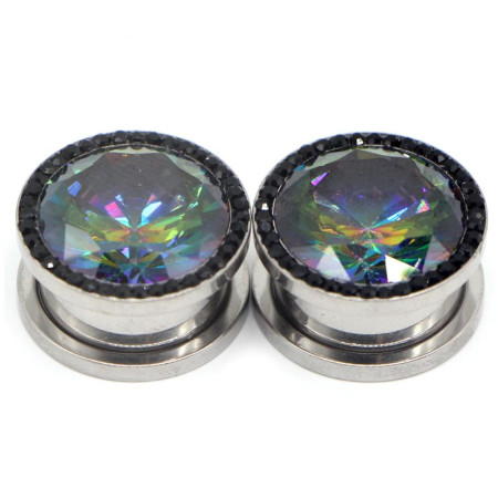 Auskarai tuneliai Diamond Black Rainbow, 2vnt; 8mm, 10mm, 12mm, 14mm