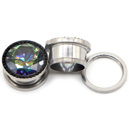 Auskarai tuneliai Diamond Black Rainbow, 2vnt; 8mm, 10mm, 12mm, 14mm