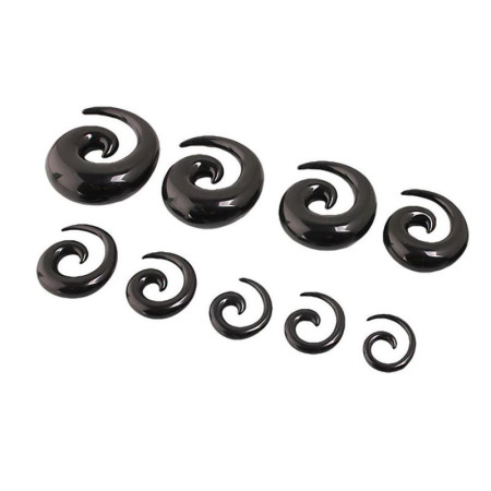 Auskarai spiraliniai tuneliai sraigės Snail Black, 2vnt; 2mm, 3mm, 4mm, 5mm, 6mm, 8mm