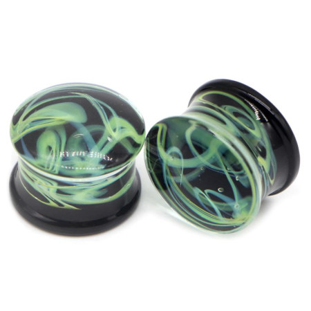 Auskarai tuneliai Glass Steam Green 2vnt; 8mm, 10mm, 12mm, 14mm
