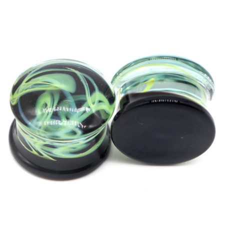 Auskarai tuneliai Glass Steam Green 2vnt; 8mm, 10mm, 12mm, 14mm