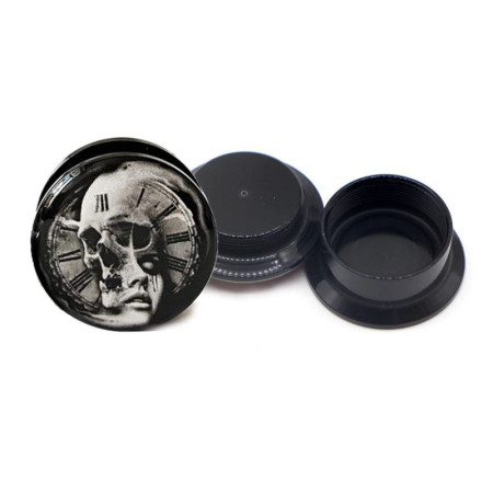 Auskarai tuneliai Acryl Time Skull, 2vnt; 8mm, 10mm, 12mm, 14mm, 16mm
