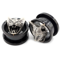 Auskarai tuneliai Wild Cat Black, 2 vnt; 8mm, 10mm, 12mm, 14mm, 16mm