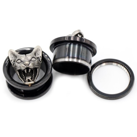 Auskarai tuneliai Wild Cat Black, 2 vnt; 8mm, 10mm, 12mm, 14mm, 16mm