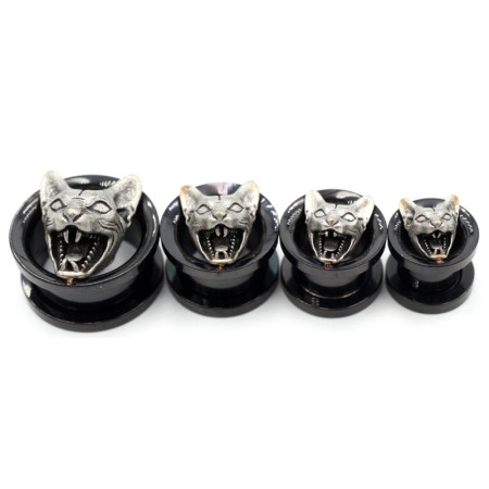 Auskarai tuneliai Wild Cat Black, 2 vnt; 8mm, 10mm, 12mm, 14mm, 16mm