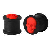 Auskarai tuneliai silikoniniai kamščiai Skull Black Red, 2vnt; 8mm, 10mm, 12mm, 14mm