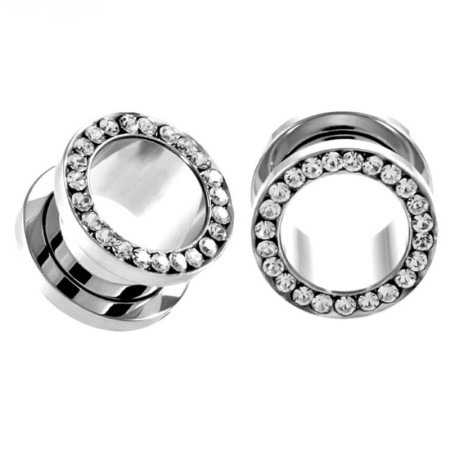 Auskarai tuneliai White Crystal, 2vnt; 8mm, 10mm, 12mm, 14mm, 16mm