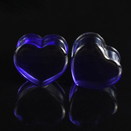 Auskarai tuneliai Acryl Heart Purple, 2vnt; 8mm, 10mm, 12mm, 14mm, 16mm, 18mm, 20mm