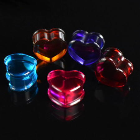 Auskarai tuneliai Acryl Heart Red, 2vnt; 8mm, 10mm, 12mm, 14mm, 16mm, 18mm, 20mm