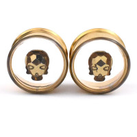 Auskarai tuneliai Skull Crystal Gold, 2vnt; 8mm, 10mm, 12mm, 14mm, 16mm