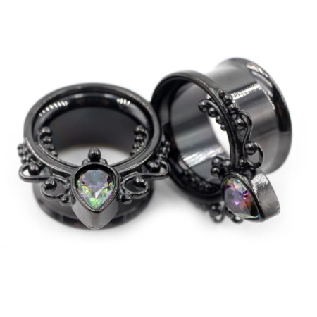 Auskarai tuneliai Teardrop black, 2 vnt; 8mm, 10mm, 12mm, 14mm, 16mm
