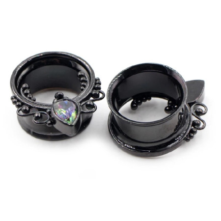 Auskarai tuneliai Teardrop black, 2 vnt; 8mm, 10mm, 12mm, 14mm, 16mm