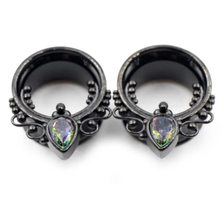 Auskarai tuneliai Teardrop black, 2 vnt; 8mm, 10mm, 12mm, 14mm, 16mm