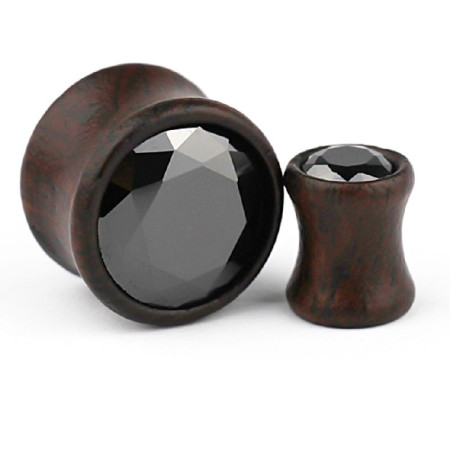 Auskarai tuneliai mediniai Wood Black Zirconia, 2 vnt; 8mm, 10mm, 12mm, 14mm, 16mm