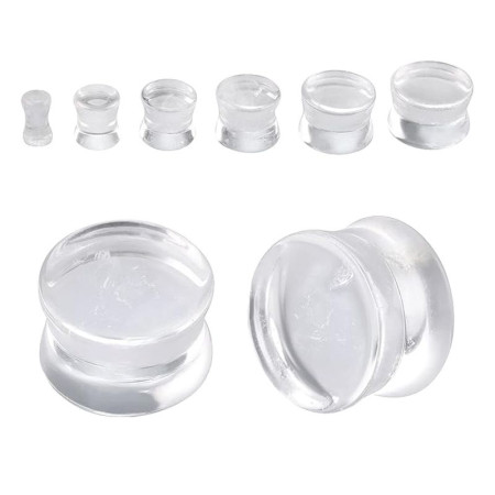 Auskarai tuneliai Acryl Water Transparent, 2vnt; 6mm, 8mm, 10mm, 12mm, 14mm, 16mm, 18mm, 20mm