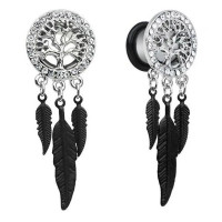 Auskarai tuneliai Fear tree black, 2vnt; 8mm, 10mm, 12mm, 14mm, 16mm, 18mm