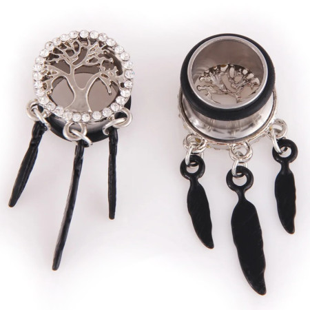Auskarai tuneliai Fear tree black, 2vnt; 8mm, 10mm, 12mm, 14mm, 16mm, 18mm