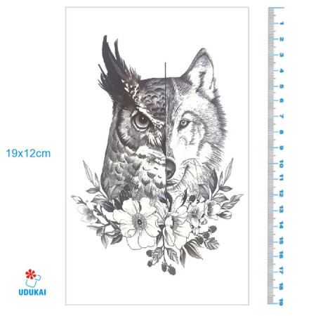 Laikina tatuiruotė Pelėda ir vilkas 8360; 19x12cm Laikina tatuiruotė Pelėda ir vilkas 8360; 19x12cm