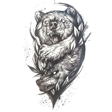 Laikina tatuiruotė Lokys ir vilkas 8389; 19x12cm