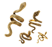 Žiedų komplektas 4 gyvatės aukso spalvos; 12-20 pritaikomo dydžio