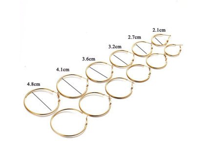 Auskarai Ring Circle Gold, 2vnt; 2.1cm, 2.7cm, 3.2cm, 3.6cm, 4.1cm, 4.8cm