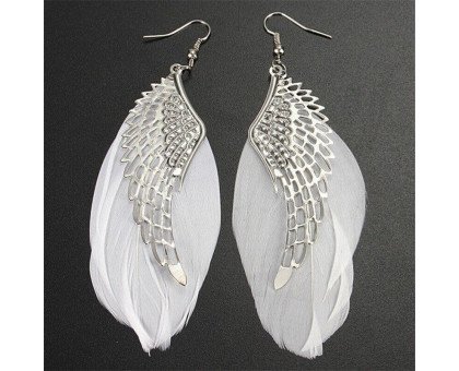 Auskarai White Wings Feathers; 2vnt