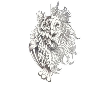 Laikina tatuiruotė Liūtas ir Pėlėda 8268; 19x12cm