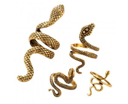 Žiedų komplektas 4 gyvatės aukso spalvos; universalaus dydžio
